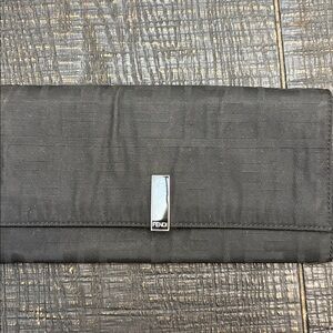 Fendi Wallet black canvas fendi logo pull snap silver and black closure